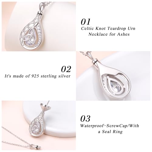 DAOCHONG Celtic Knot Teardrop Urn Necklace Memorial Jewelry for Women Teardrop Urn Necklaces