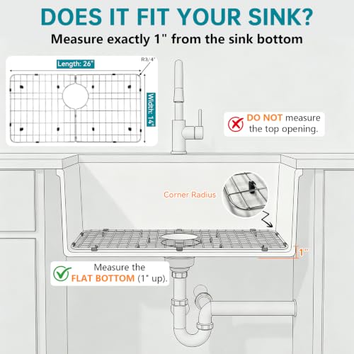 SOVYEN detachable kitchen sink rack, 26" x 14", fits at the bottom of a sink, provides a protective grid for kitchen cabinets.