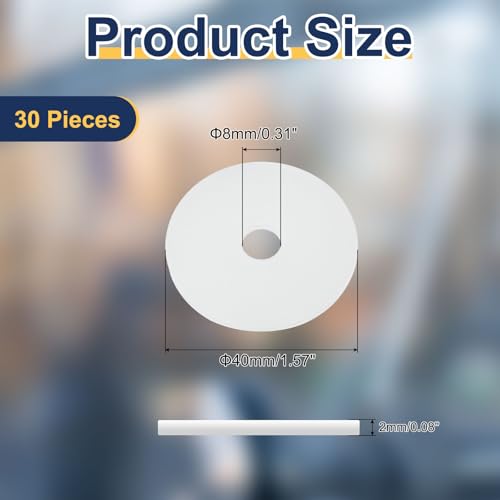 uxcell M8 white silicone flat washers, 8mm ID x 40mm OD x 2mm thick, stacked rings