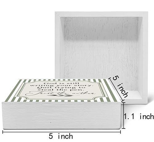SRADMO Christian Wood Box Sign Desk Decor, Christian Gifts for Women, God Is Still Writing Your Story Bible Verse Theme Wooden Block Box Sign Decoration for Home Office Shelf Table Decor White 3 5″×5″
