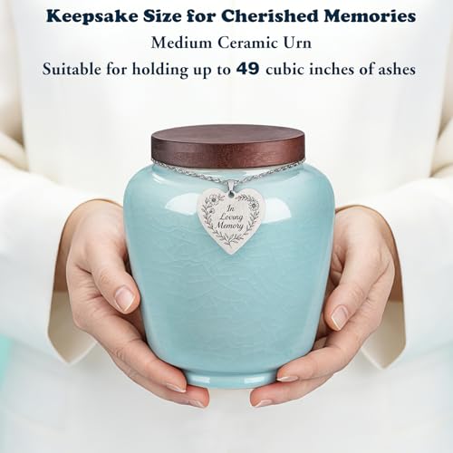 Abooxiu Medium Urns for Human Ashes Cremation Urns Keepsake Urn for Ashes, Ceramic Ice Crack Memorial Decorative Handcrafted Burial Funeral Urns for Adult Male Female Man and Woman Non-Customized