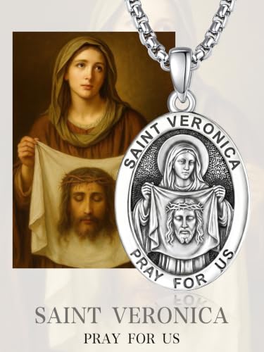 ADMETUS 925 Sterling Silver Patron Saint Necklaces 2-Medal-Saint Veronica
