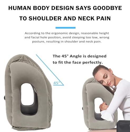 Inflatable Travel Pillow,U-Shaped JYSW Portable Airplane Pillow Multifunctional Neck and Head Support Lap Pillow for Airplanes Trains Buses and Office Napping with Eye Mask, Earplugs, Grey