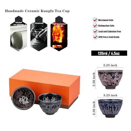 Jianzhan Ceramic Tea Cups, 4.5 oz Chinese Kung Fu Tea Cup Set of 2