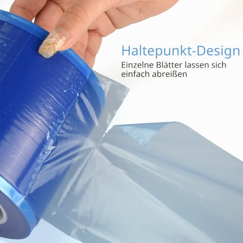 The Barrier 1200 Sheets Roll Adhesive Tape, JimKing Thick Disposable Polyethylene Protective Film for Dental Tattoos, Makeup, Microblading, Blue, 10 x 14.5 cm