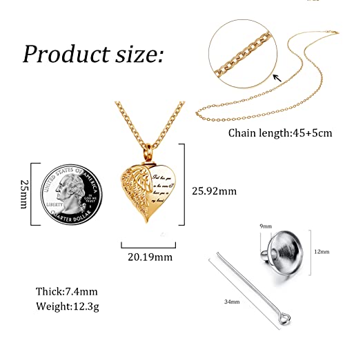 Angel Wing Heart Cremation Urn Necklace for Human Ashes Keepsake Memroial Jewelry God Has You in His Arms I Have you in My Heart Chain