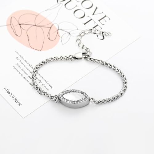 Cremation Bracelet for Ashes Oval Urn Ash Bracelet Memorial Jewellery Bereavement Keepsake Gifts for Loss of a Loved One Silver