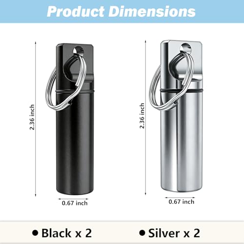 4 PCS Cremation Jewelry Urn Keychains for Ashes, Memorial Cylinder Vial Keepsake Keychain Set, 2 Black and 2 Silver, Ash Holder for Loved Ones or Pets, Hair, Fur, Small Mementos