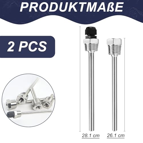 Stainless Steel Immersion Sleeve 1/2 Inch 8 x 250 mm for Temperature Sensors, Thermocouple Protection Tubes, Temperature Sensor Protection Tubes