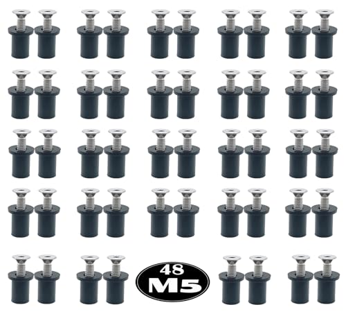 MAYEHAY 48 pairs M5 black neoprene rubber well nuts with brass inserts for kayak, 5mm nut and bolt assortment