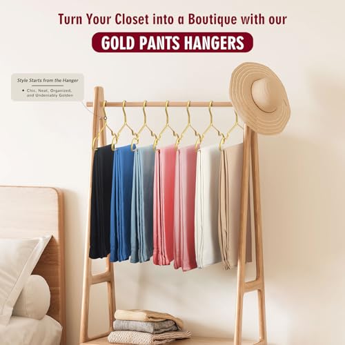 DOIOWN Gold Pants Hangers, 12 Pack Matte Aluminum Pants Hanger, 13.3” Light & Sturdy Gold Hangers Closet Organizers and Storage for Jeans, Strap Dress, Kids Clothes
