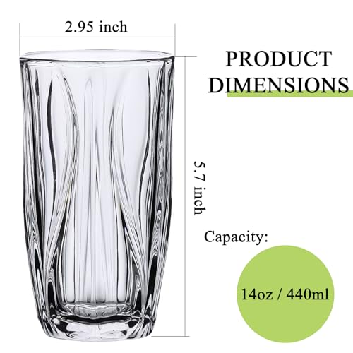14oz Heavy-Duty Highball Glasses Set of 4 - Chip-Resistant Rim, Mom-Tested, Dishwasher Safe for Daily Roasts & Reunions 14oz