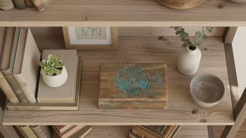 Handmade Wooden Jewelry & Keepsake Box, Decorative Storage Box, 8 x 5 Inch Blue Wash Finish