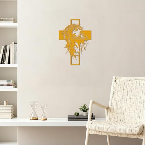 Slickss Golden Jesus Wall Art, Metal Cross Christian Decor for Home Gold-Standard