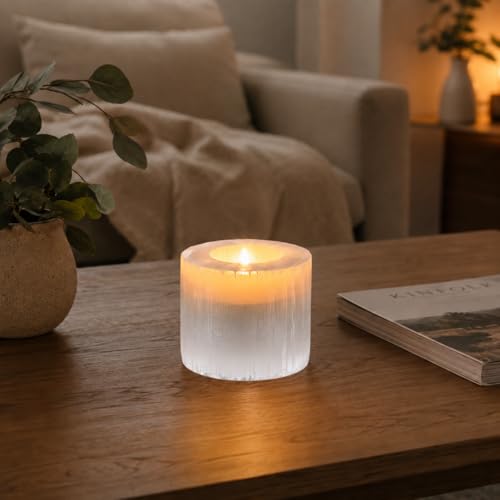 NKlaus Selenite Tealight Holder Round 8 x 8 cm