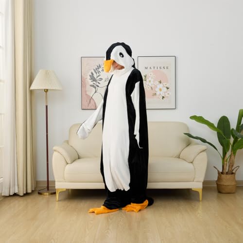 Wearable Penguin Blanket Hoodie Sleeping Bags for Adults Women Men Super Soft Warm Cozy Flannel Fleece Blanket Penguin Gifts(L,Suitable Height 4'11"-5'5") Cosplay Penguin Large