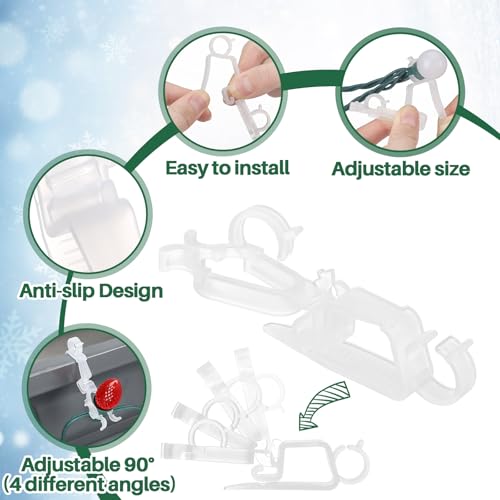 FoldTier 200 Pcs Christmas Multi-Directional Gutter Light Clips