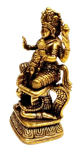 Purpledip Rare Miniature Brass Idol Vishnu with His Mount Garuda: Collectible Statue with Detailed Very Fine Workmanship (12698S)