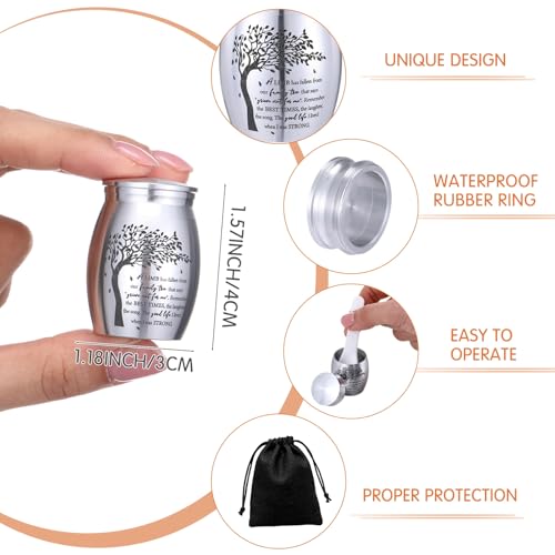 Liliaafar 10 Pcs Urn Necklaces for Ashes Cremation Jewelry Small Keepsake Urns for Human Pet Ashes Engraved with Tree Pattern and with Me Always Text Waterproof Memorial Holder Black,Sliver