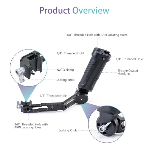 Zeadio Gimbal Side Handle with NATO Clamp, 180° Adjustable Stabilizer Handgrip with Cold Shoe & 1/4" 3/8" ARRI Mounting Holes, Compatible with DJI RS 2 / RSC 2 / RS 3 / RS 3 Pro