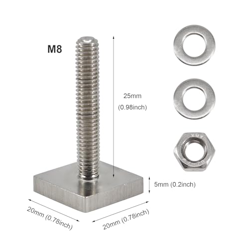 UTwaySteelPro M8x25 T-track adapter bolts with nuts, washers and square sliding blocks for roof rack rails