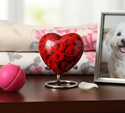 eSplanade Metal Cremation Mini Heart urn Keepsake Memorial | Small urn for Ashes Funeral Burial Container jar Pot (Red) Red