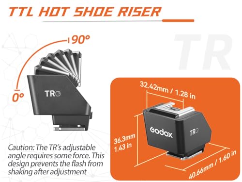 Godox TR-S TR for Sony TTL HSS Hot Shoe Riser Hot Shoe Extender for GOdox iT30 Pro, iT20, iT22 TTL Flash X3 Trigger for Sony,Reduce Lens Shadow, Tilt Adjustment: 0-90°, for Mini Flash Under 300g TR-S for Sony