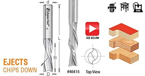 Amana Tool solid carbide spiral plunge bit, 5/32-inch diameter, 5/8-inch length, 1/4-inch shank, down-cut