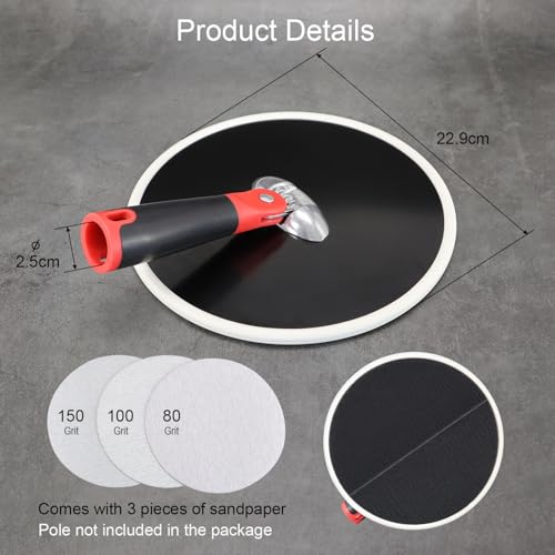 Pole Drywall Sander Radius Handheld Sander Head 9 Inch for Dry Wall Radial Round Celing Prep Painting Sanding Tool Include 3 Pcs Sanding Sheets 80,100,150 Grits