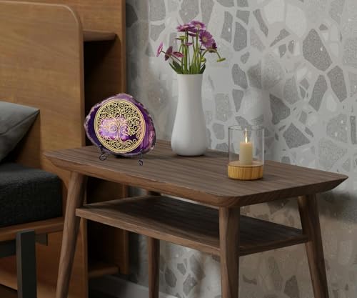 AMOYSTONE Zen Home Decor - Laser Engraved Purple Agate with Tree of Life, 4-5" Display Stand Purple Tree of Life 01 4-5 INCH