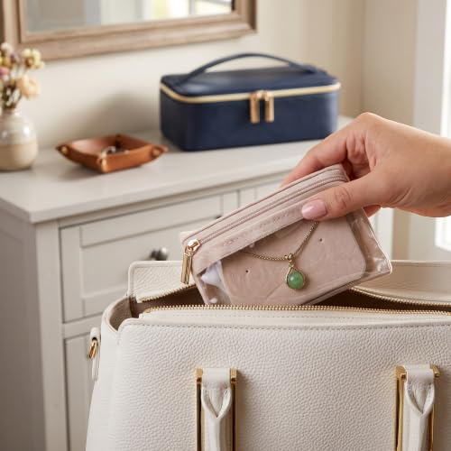 Large Jewelry Travel Box with 12 Velvet Jewelry Pouches, Portable Travel Jewelry Case for Women, PU Leather Jewelry Box Organizer for Necklace, Rings, Earrings, Bracelets (Dark Blue) Dark Blue