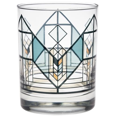 Culver Frank Lloyd Wright DOF Double Old Fashioned Glass 14-Ounce (Gift Boxed Set of 2, Lake Geneva Tulip)