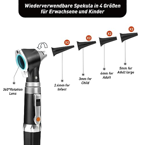 SCIAN Otoscope with Light, Ear Infection Detector and Pocket Ear Scope, Includes Hard Plastic Case, Suitable for Children, Adults, Doctors, Pets, Available in Several Colors black
