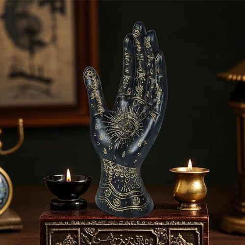 Palmistry Hand Resin Statue Telling Palm Reading, Ancient Mystical Palm with Lines and Symbols Sculpture for Palm Readers（Black） Black