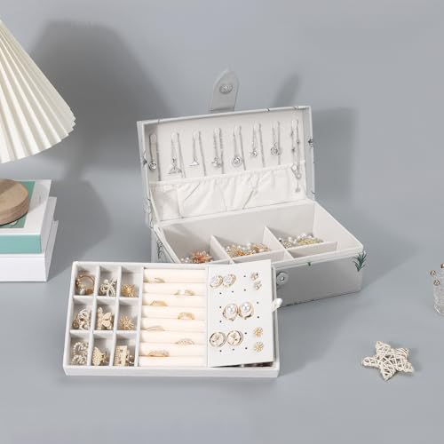 DesignSter 2 Layer Large Jewelry Box for Women, Leather Jewelry Organizer with Removable Jewelry Tray, Jewelry Storage Case for Necklaces Earrings Bracelets and Rings（Orchid） Orchid