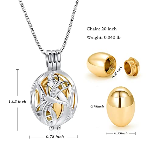 Dragonfly Cremation Jewelry Urn Necklaces for Ashes for Human/Pet Ashes Hollow Mini Urns Stainless Steel Memorial Locket Pendant Jar Keepsake Ashes Pendant Jewelry S-Gold