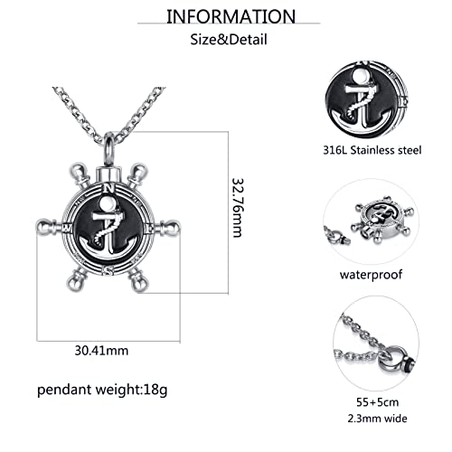 YSAHan Nautical Ship Steering Wheel Cremation Urn Necklace for Ashes Boat Anchor Urn Pendant Locket Keepsake Memorial Jewelry UR-33_ShipWheel