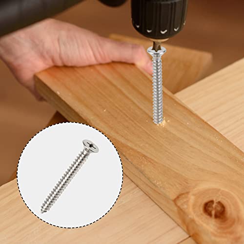50 PCS #14X3 Stainless Steel Phillips Flat Head Wood Screws,Stainless Steel 18-8 A2(304) Screw,Home Screw Kit by QISHENG #14X3" Colorless 50