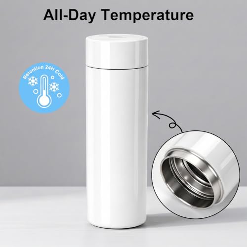 Smart Fingerprint Lock Water Bottle 450ml with Auto-Open Lid, Stainless Steel, Leak-Proof & Tamper-Proof, Keeps Drinks Hot or Cold 12 Hours, Perfect for Office, Travel & Gym(White) White