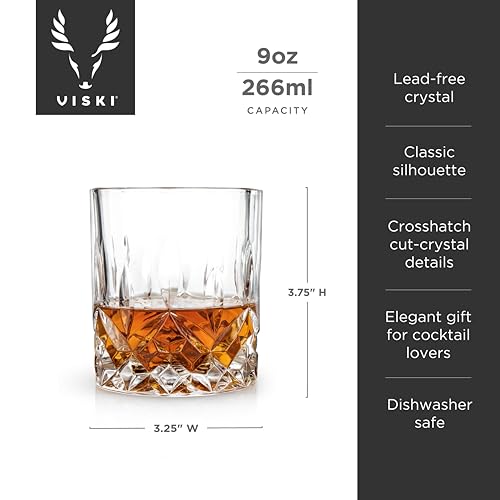 Viski Admiral Rocks Glasses, Clear Crystal Glass Gifts for Men 9oz Set of 2