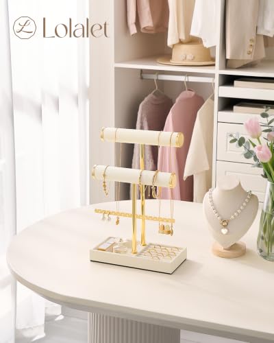 Lolalet 3 Tier Jewelry Stand Holder, Bracelet Necklace Display -Beige Beige 3-Tier (8.27" W × 3.94"D × 12.4" H)