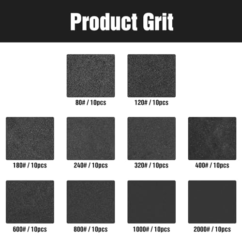 KONGMING Pack of 100 Wet Sandpaper 125 mm 8 Holes Grit 80 120 180 240 320 400 600 800 1000 2000 Silicon Carbide Sandpaper for Random Orbital Sanders 100 pieces-mix