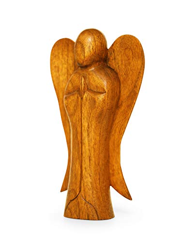 G6 Collection Wooden Handmade Abstract Sculpture Statue, Praying Angel, 10"