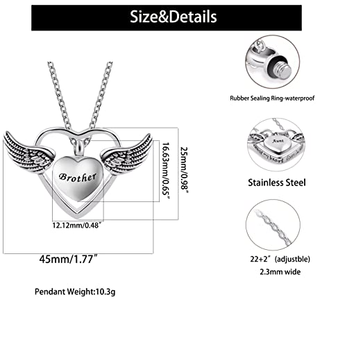 Double Heart Cremation Urn Necklace for Mom Grandma Dad Pet Ashes Angel Wing Memorial Keepsake Pendant Jewelry A Piece of My Heart Lives in Heaven Son