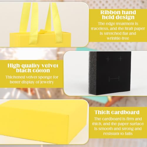 Luxury Jewelry Gift Box,12 Pack Velvet-Lined Jewelry Organizer Compact Drawer Jewelry Box for Earrings & Rings,2 in 1 Jewelry Gift Box Drawer Style with Handle Rope,3.9x3.9x1.65 inches (Yellow) Yellow