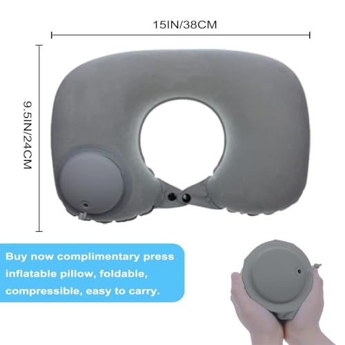 Inflatable Travel Pillow,U-Shaped JYSW Portable Airplane Pillow Multifunctional Neck and Head Support Lap Pillow for Airplanes Trains Buses and Office Napping with Eye Mask, Earplugs, Grey
