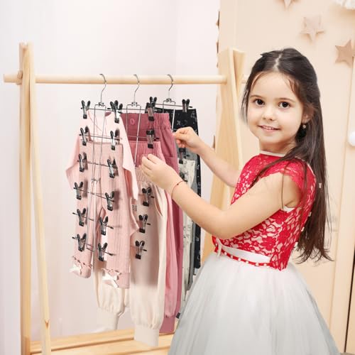 DOIOWN Kids Hangers,6-Tier Space Saving Baby Pants Hangers with Clips 4 Black