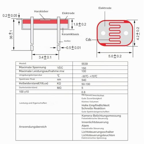 30 x LDR 5528 GL5528 5mm Photoresistors | Light dependent photoconductor, photo light sensitive 30 Stück