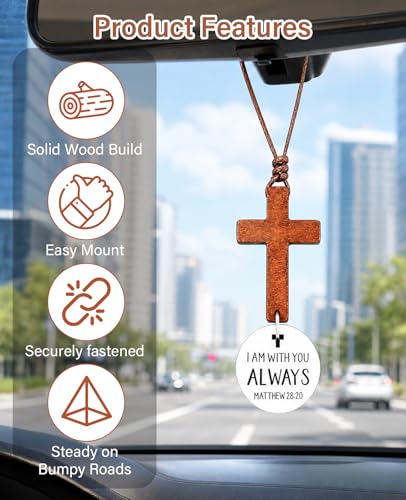 2PCS Cross for Car Mirror Hanging, Christian Gifts for New Driver Men Women, Rearview Hanger Cross Ornament Rear View Mirror Accessories