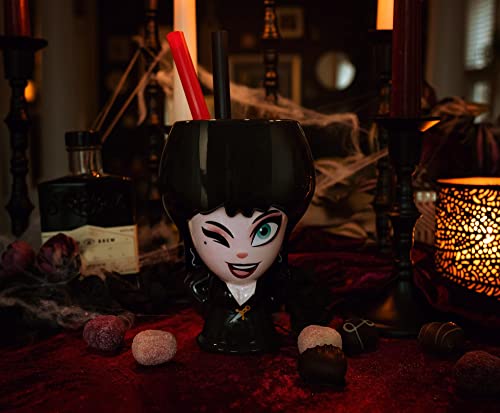 Geeki Tikis Cupful of Cute Mistress of the Dark Elvira Ceramic Mug | Party Cocktail Tumbler For Liquor and Beverages | Holds 18 Ounces